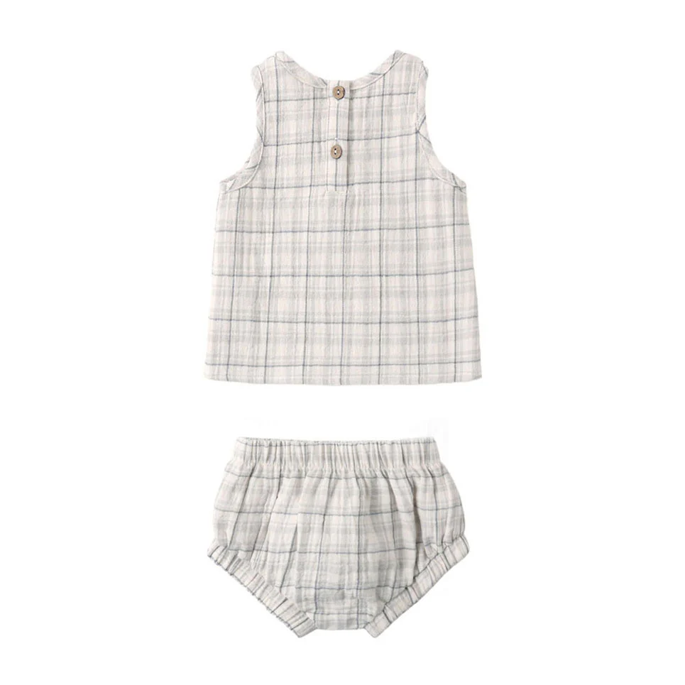 Quincy Mae Blue Plaid Woven Tank Set - Image 3